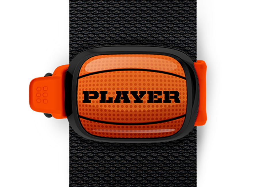 Basketball Player Bag Tag mounted on a sports bag strap