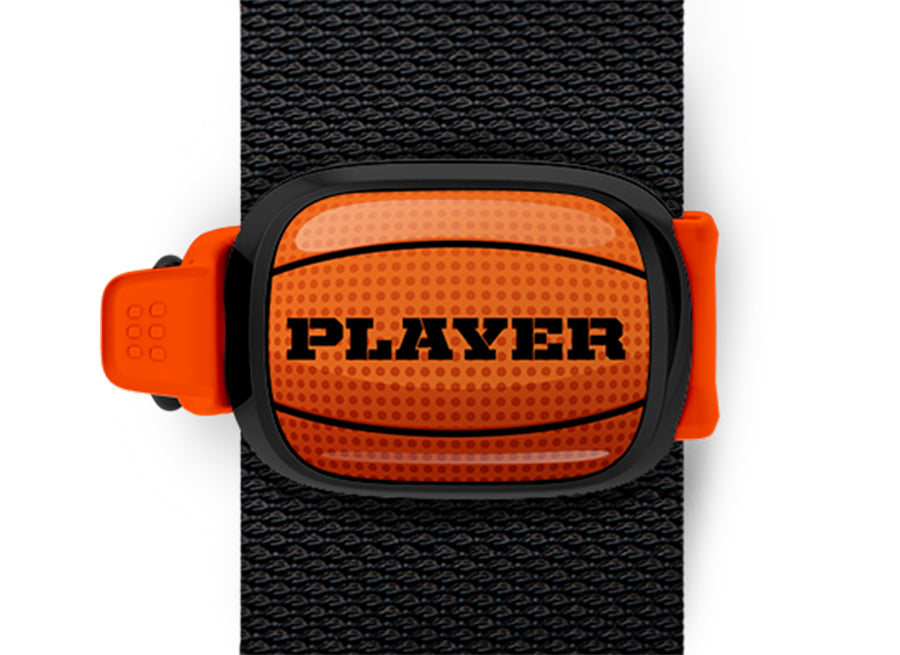 Basketball Player Bag Tag mounted on a sports bag strap
