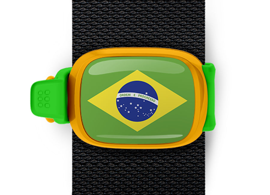 Brazil flag Stwrap bag tag mounted on a bag strap