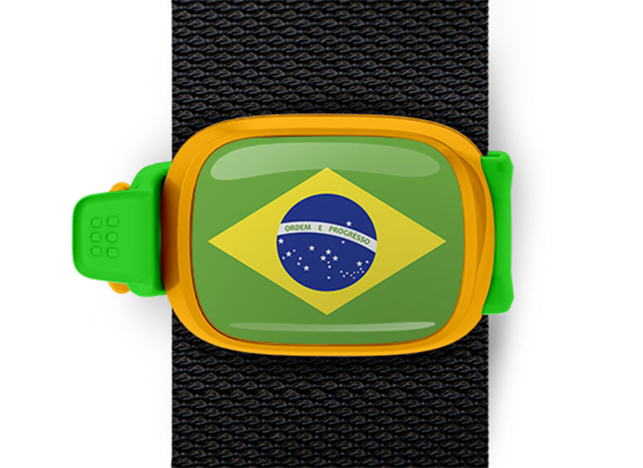 Brazil flag Stwrap bag tag mounted on a bag strap