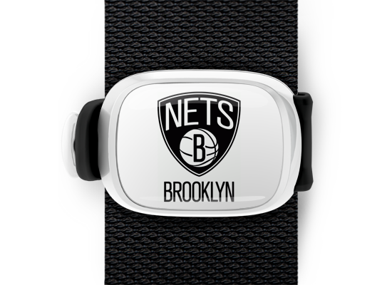 Brooklyn Nets Bag Tag mounted on a bag strap