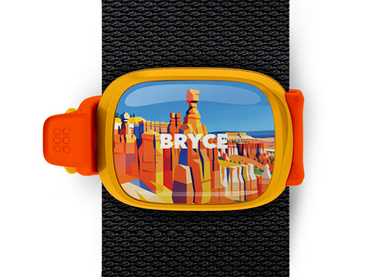 Bryce Canyon National Park Stwrap bag tag mounted on a black bag strap
