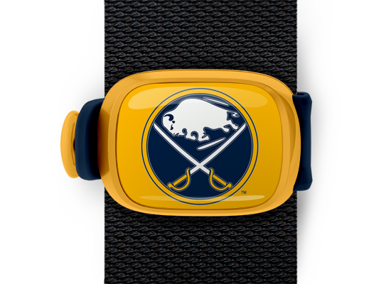 Buffalo Sabres Bag Tag mounted on a bag strap