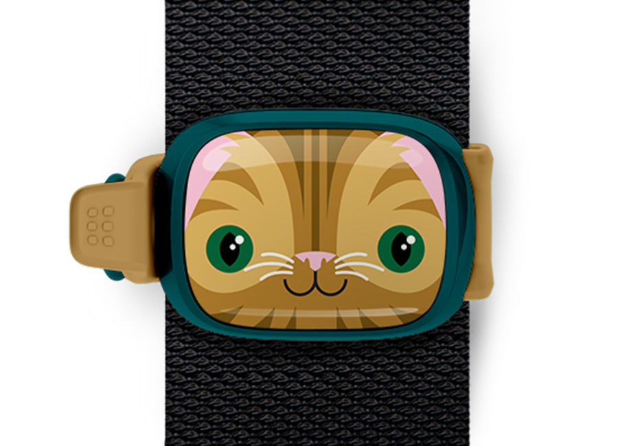 Cat Bag Tag mounted on a bag strap