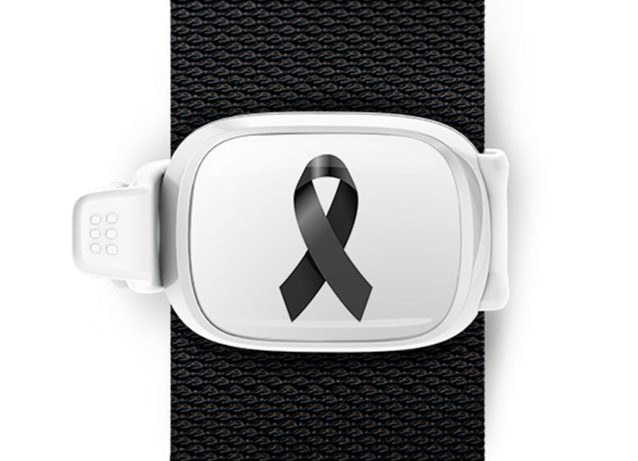 Melanoma Awareness Ribbon Bag Tag by Stwrap shown as a flat strap-mounted bag tag