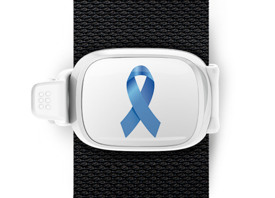 Colon Cancer Awareness Ribbon Bag Tag by Stwrap shown as a flat strap-mounted bag tag