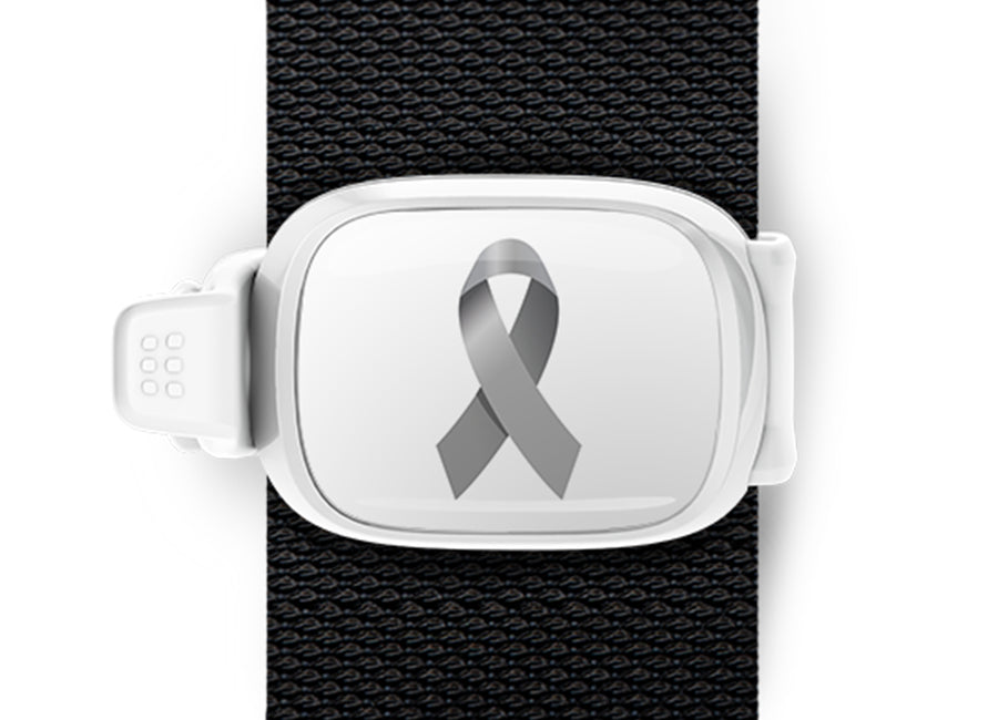 Brain Cancer Awareness Ribbon Bag Tag by Stwrap shown as a flat strap-mounted bag tag
