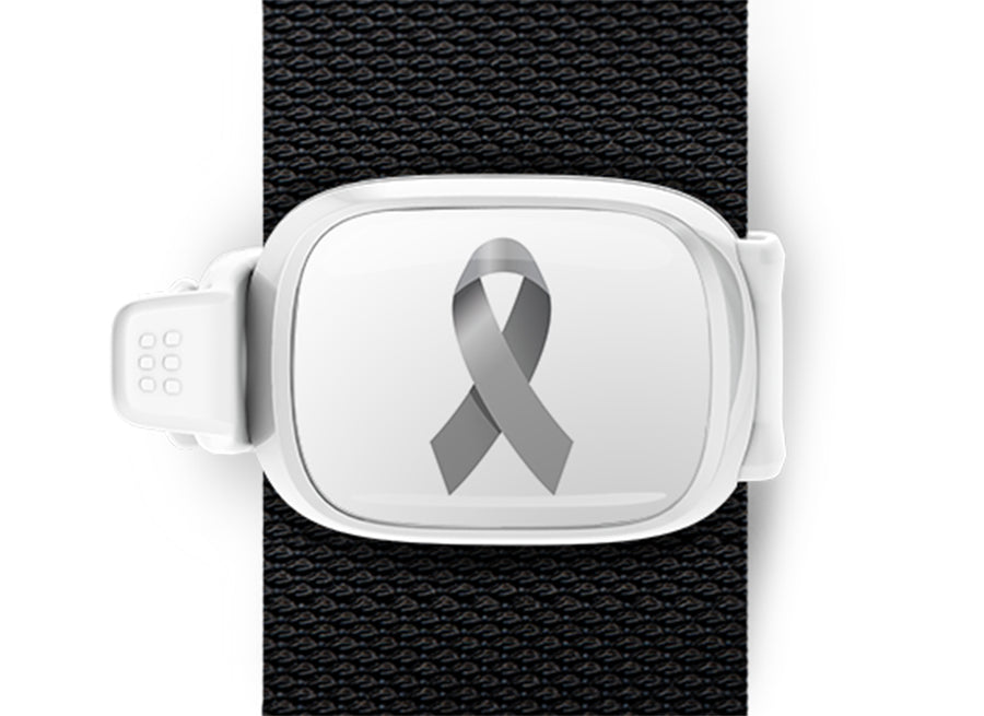 Brain Cancer Awareness Ribbon Bag Tag by Stwrap shown as a flat strap-mounted bag tag