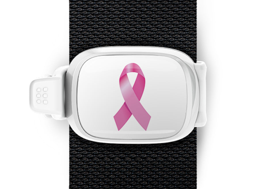 Breast Cancer Awareness Ribbon Bag Tag by Stwrap shown as a flat strap-mounted bag tag