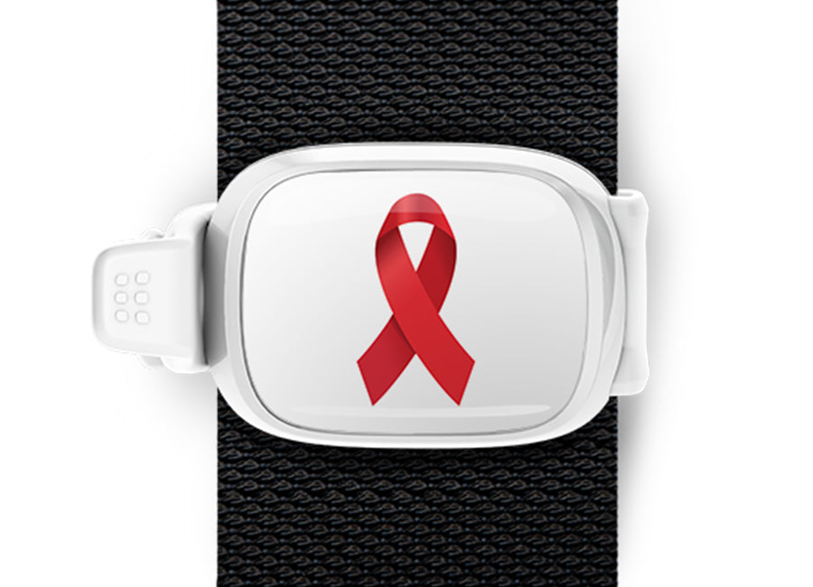HIV / AIDS Awareness Ribbon Bag Tag by Stwrap shown as a flat strap-mounted bag tag