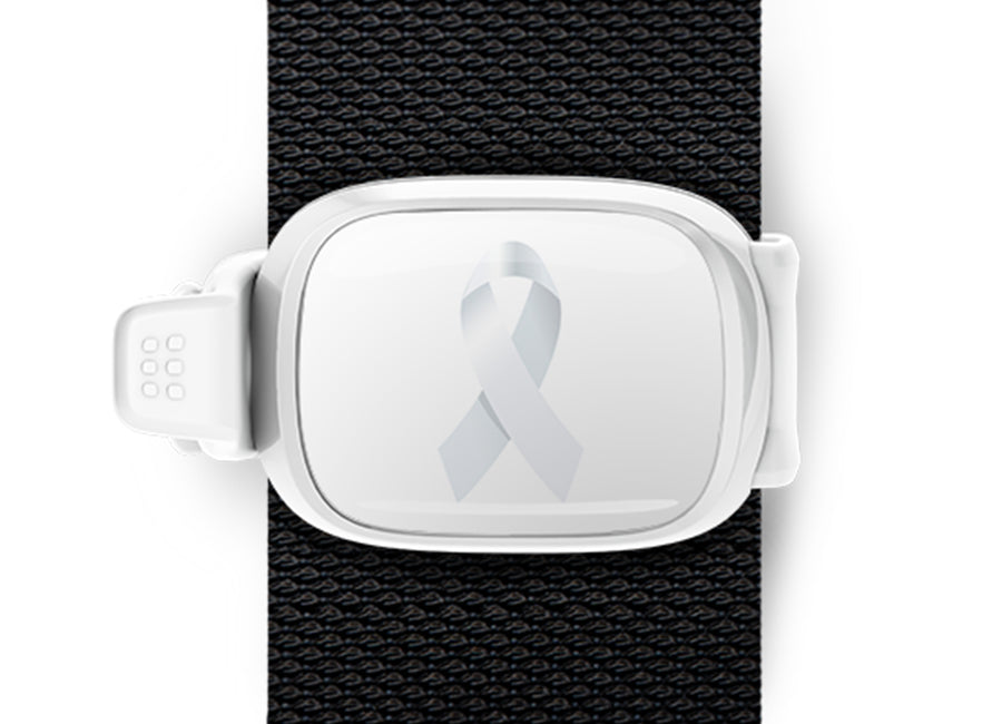Lung Cancer & Ending Violence Awareness Bag Tag by Stwrap shown as a flat strap-mounted bag tag
