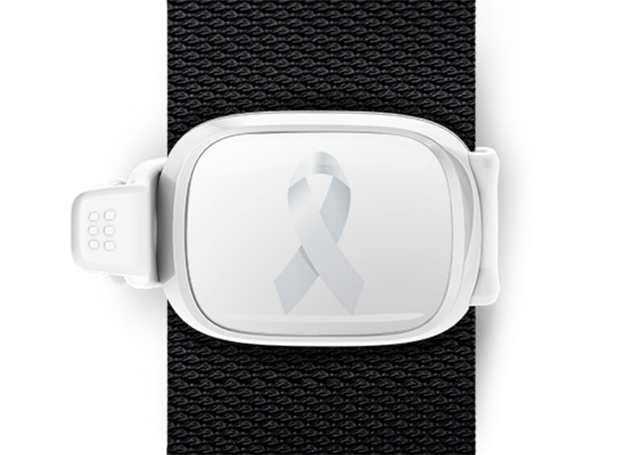 Lung Cancer & Ending Violence Awareness Bag Tag by Stwrap shown as a flat strap-mounted bag tag