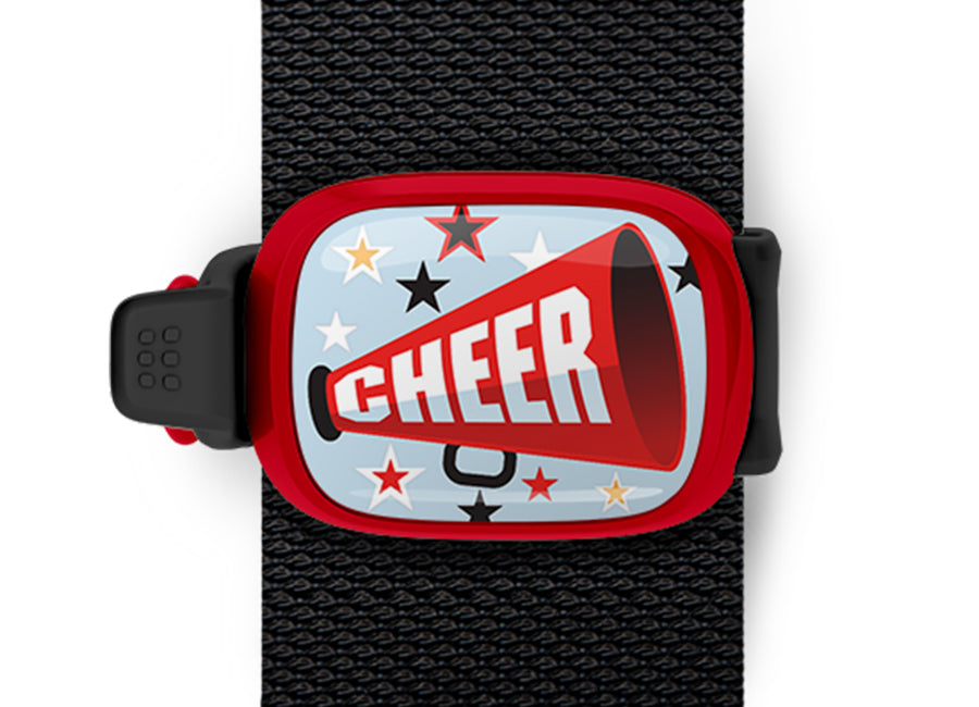 Cheer Bag Tag mounted on a sports bag strap