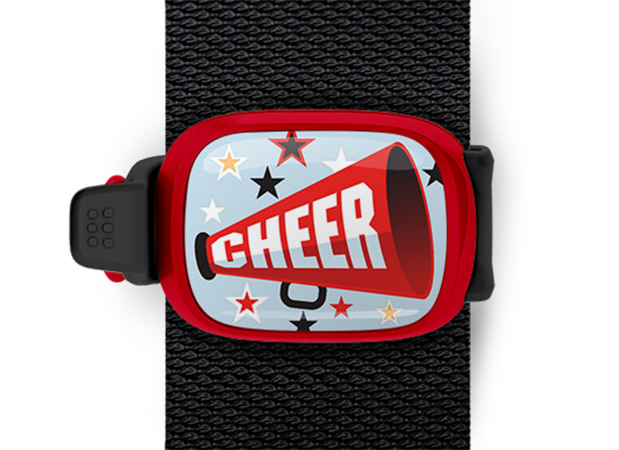Cheer Bag Tag mounted on a sports bag strap