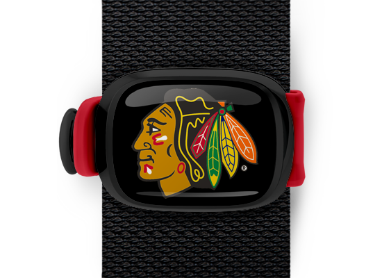 Chicago Blackhawks Bag Tag mounted on a bag strap