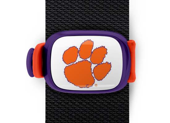 Clemson Tigers Bag Tag mounted on a bag strap