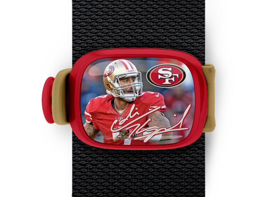 Colin Kaepernick Bag Tag mounted on a bag strap