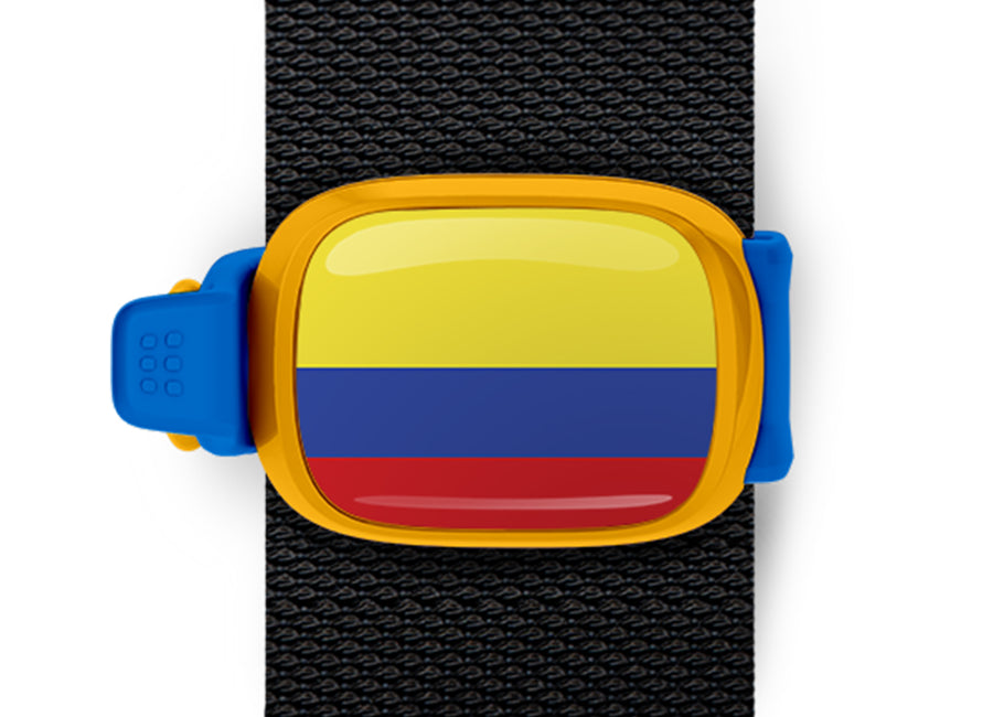Colombia flag Stwrap bag tag mounted on a bag strap