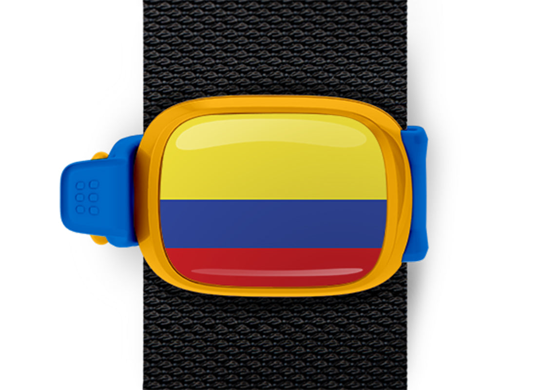 Colombia flag Stwrap bag tag mounted on a bag strap