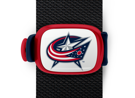 Columbus Blue Jackets Bag Tag mounted on a bag strap