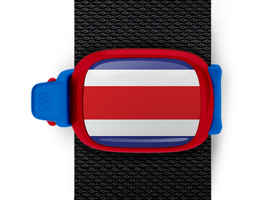 Costa Rica flag Stwrap bag tag mounted on a bag strap