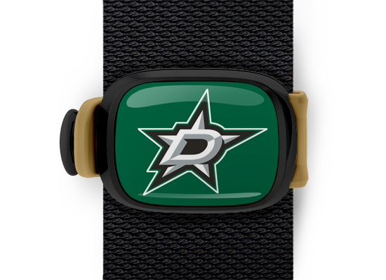 Dallas Stars Bag Tag mounted on a bag strap