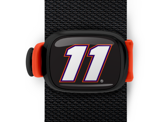 Denny Hamlin #11 Bag Tag mounted on a bag strap