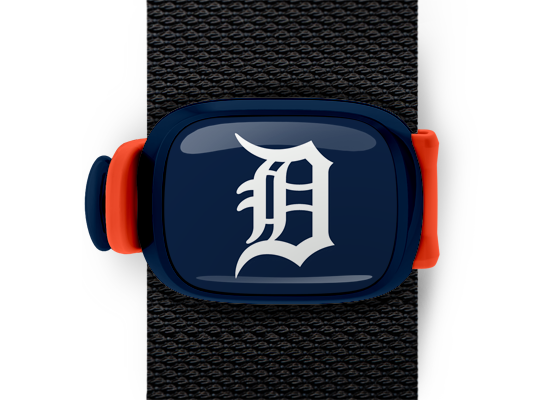 Detroit Tigers Bag Tag mounted on a bag strap