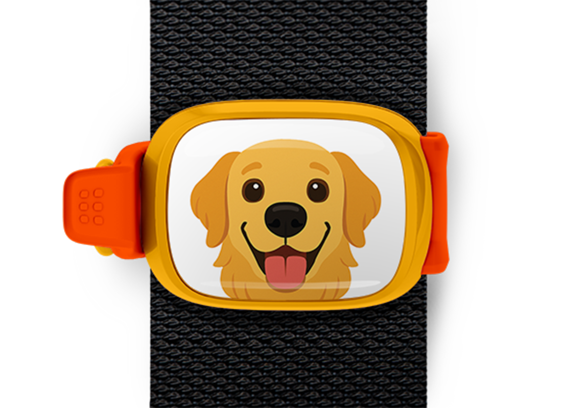 Golden Retriever illustration bag tag Stwrap mounted on backpack strap