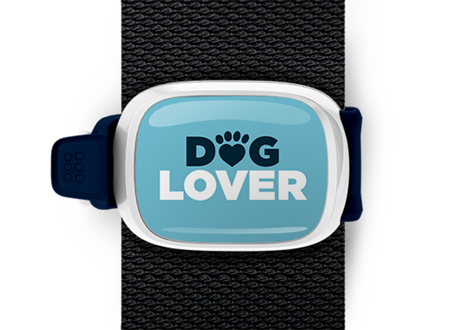 Dog Lover Bag Tag mounted flat on a bag strap