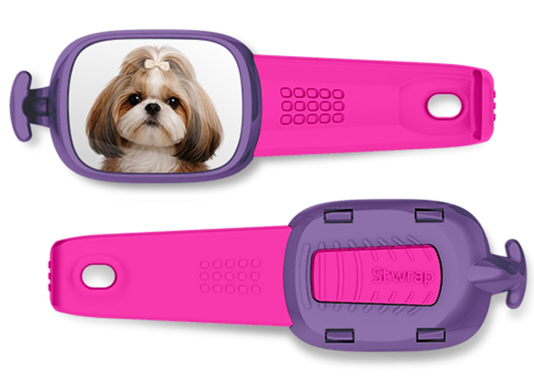 Front and back views of Shih Tzu photo Stwrap bag tag