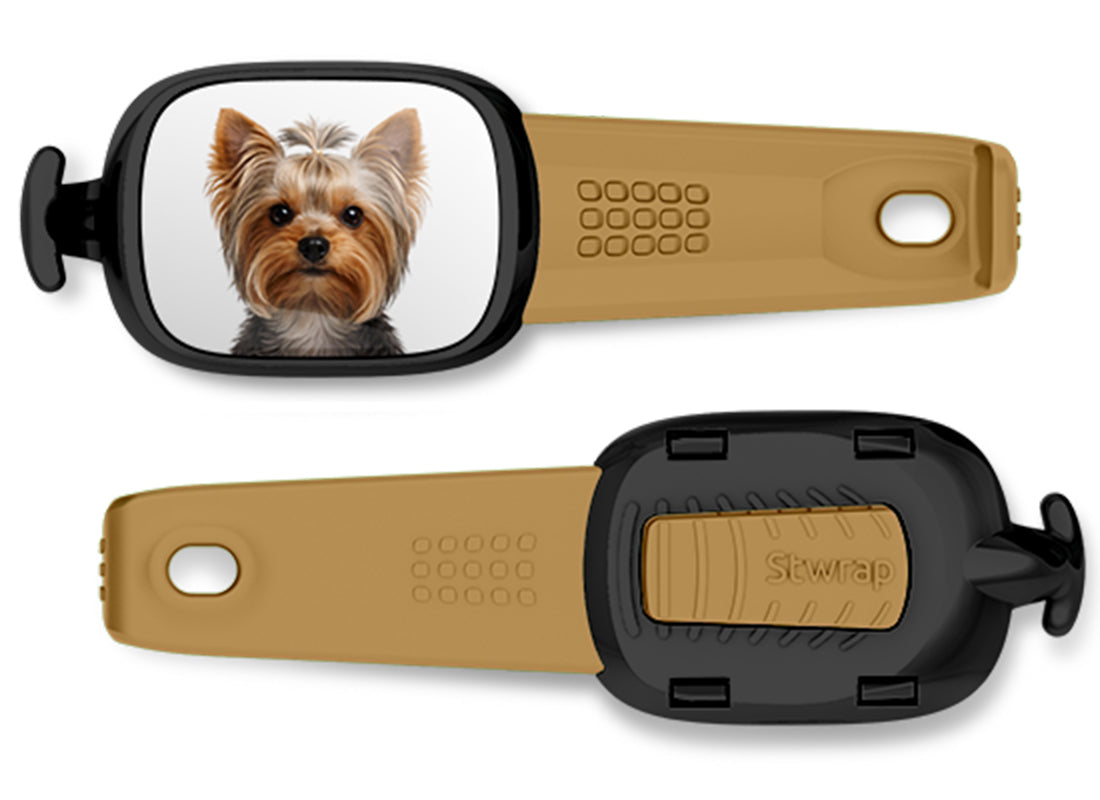 Front and back views of Yorkshire Terrier photo Stwrap bag tag