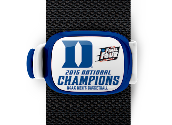 Duke Blue Devils National Champions Bag Tag mounted on a bag strap