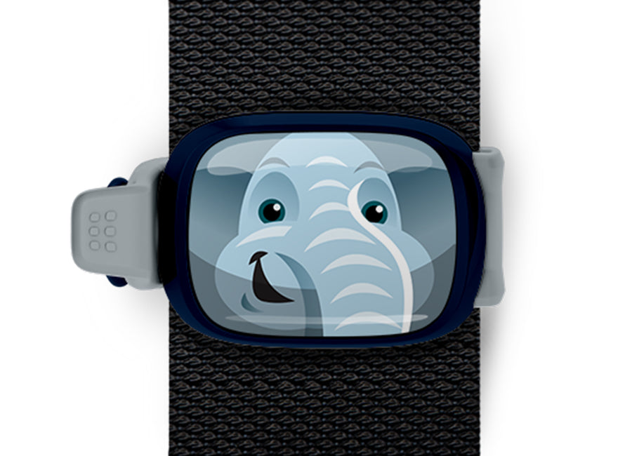 Elephant Bag Tag mounted on a bag strap