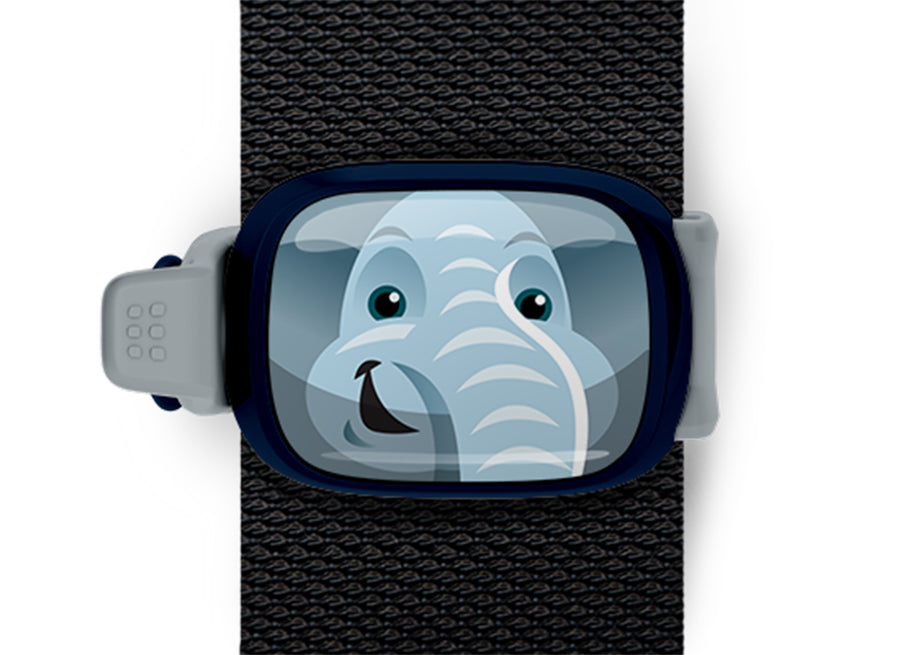Elephant Bag Tag mounted on a bag strap