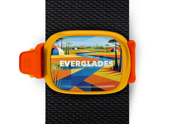 Everglades National Park Stwrap bag tag mounted on a black bag strap