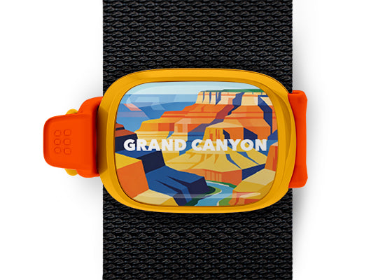 Grand Canyon National Park Stwrap bag tag mounted on a black bag strap