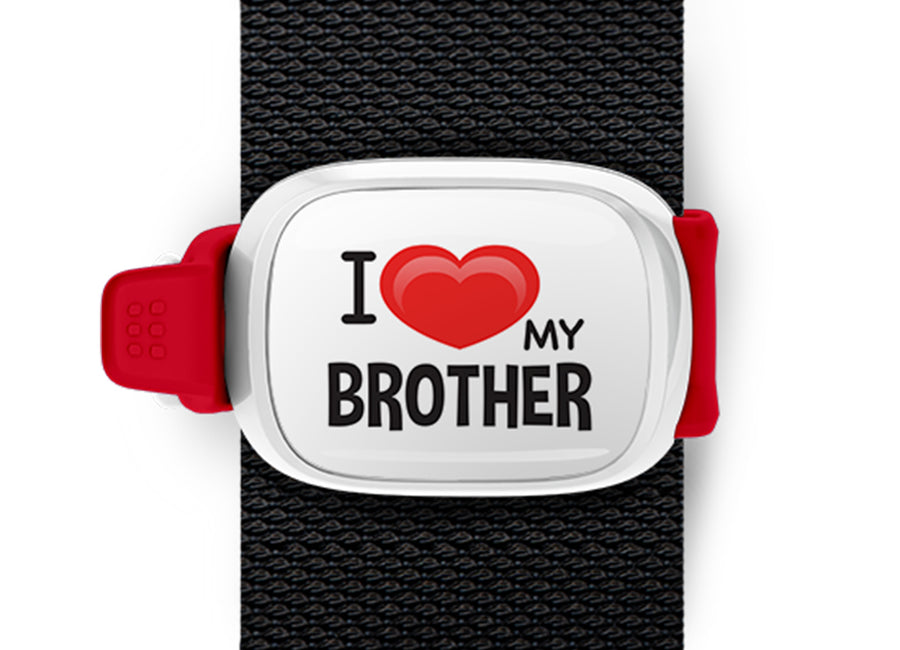 I Love My Brother Bag Tag by Stwrap shown as a flat strap-mounted bag tag