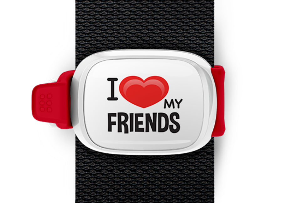 I Love My Friends Bag Tag by Stwrap shown as a flat strap-mounted bag tag