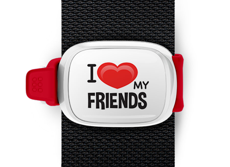I Love My Friends Bag Tag by Stwrap shown as a flat strap-mounted bag tag
