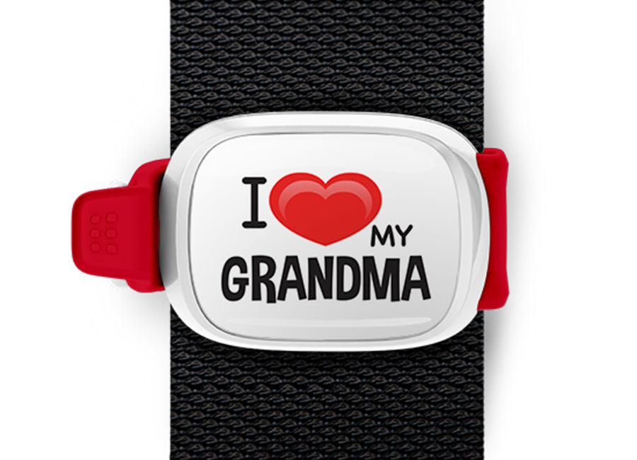 I Love My Grandma Bag Tag by Stwrap shown as a flat strap-mounted bag tag