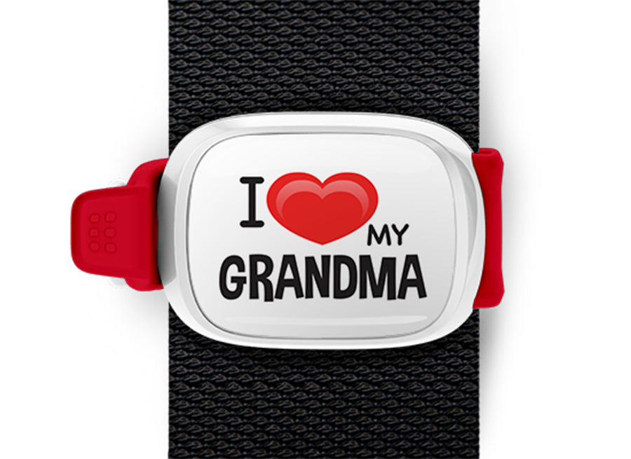 I Love My Grandma Bag Tag by Stwrap shown as a flat strap-mounted bag tag
