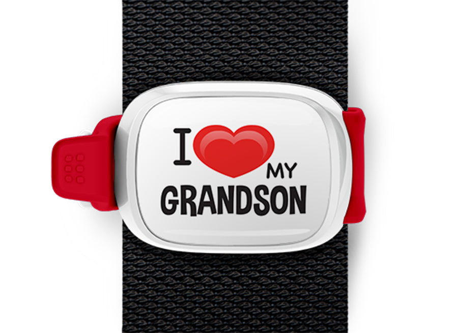 I Love My Grandson Bag Tag by Stwrap shown as a flat strap-mounted bag tag