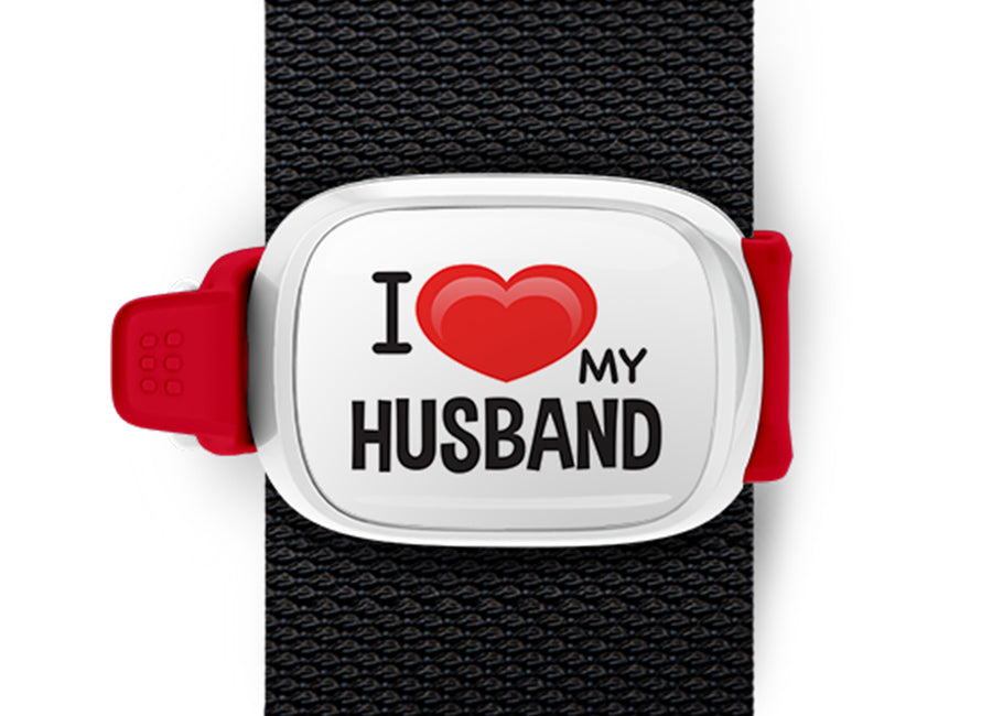 I Love My Husband Bag Tag by Stwrap shown as a flat strap-mounted bag tag