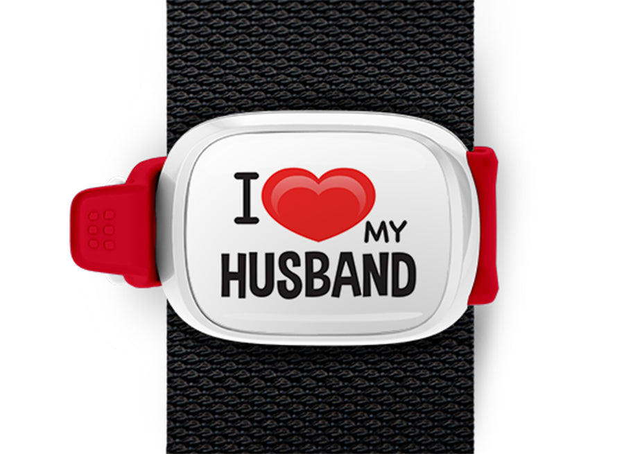 I Love My Husband Bag Tag by Stwrap shown as a flat strap-mounted bag tag