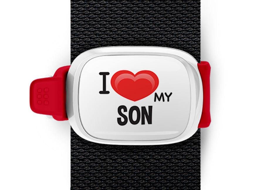 I Love My Son Bag Tag by Stwrap shown as a flat strap-mounted bag tag