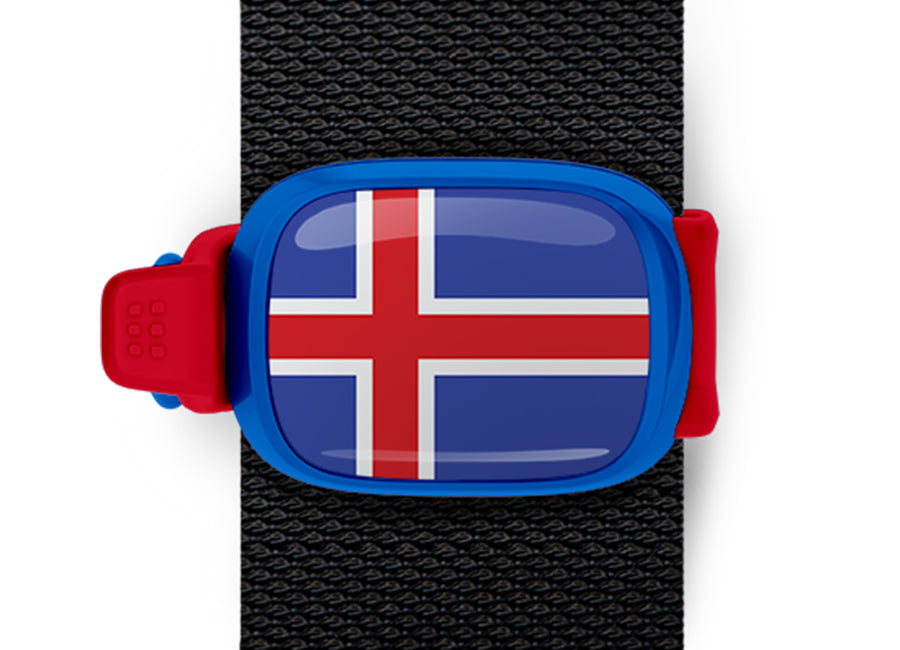 Iceland flag Stwrap bag tag mounted on a bag strap