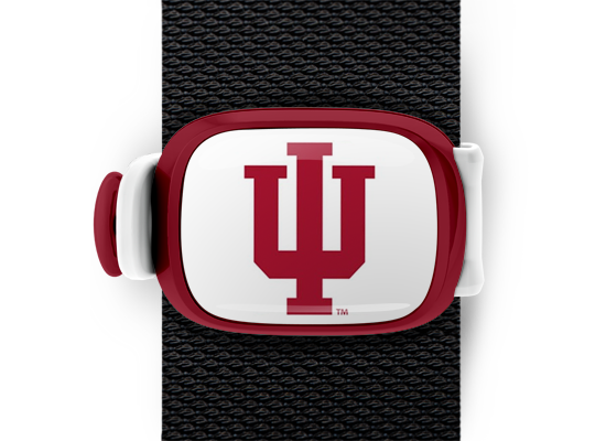 Indiana Hoosiers Bag Tag mounted on a bag strap