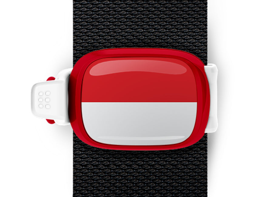 Indonesia flag Stwrap bag tag mounted on a bag strap
