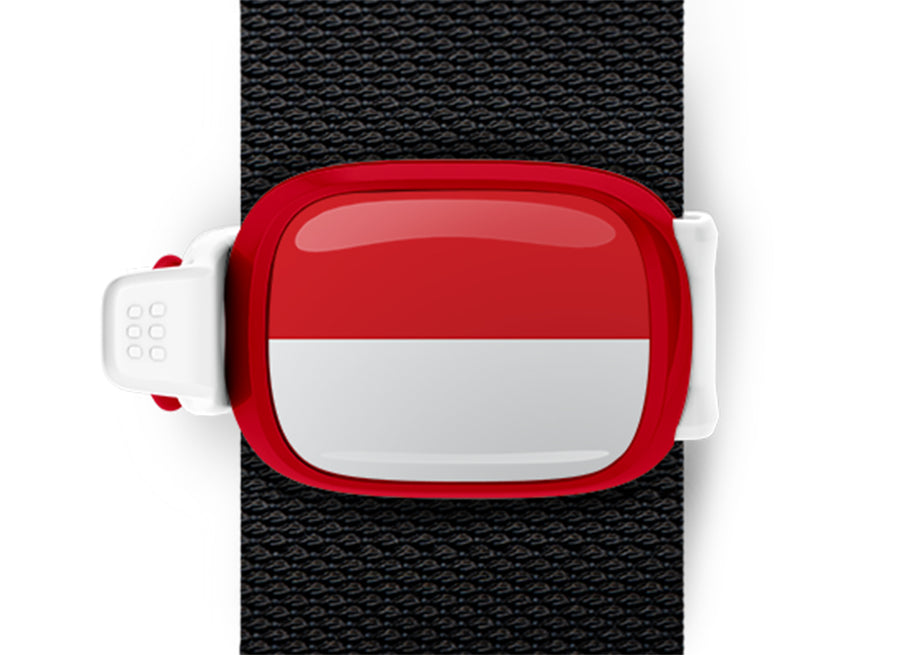 Indonesia flag Stwrap bag tag mounted on a bag strap